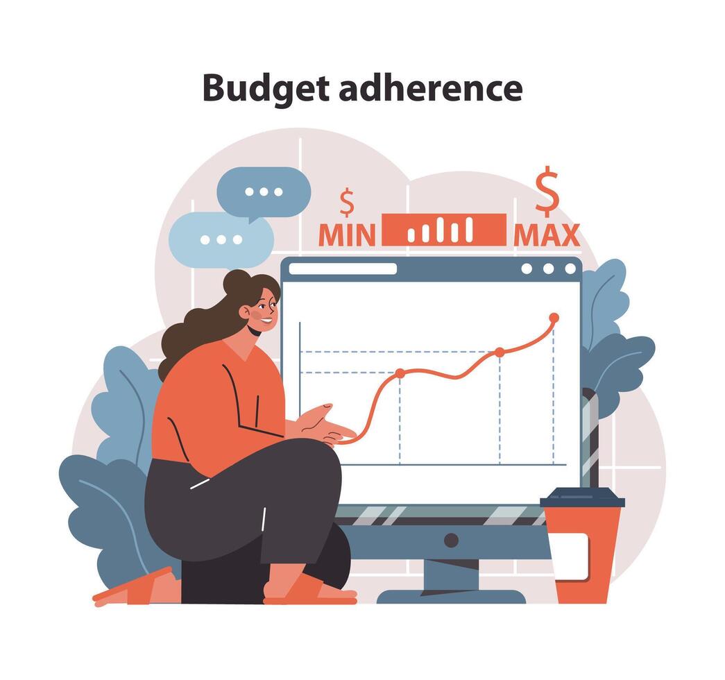 Budget Management in action. Analyzing financial graphs for project cost control. vector