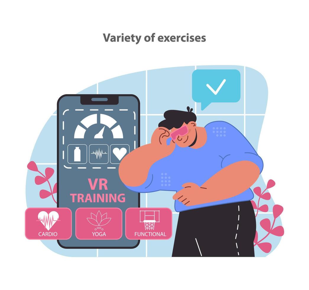 Discover a world of fitness at your fingertips with our VR training app illustration. vector