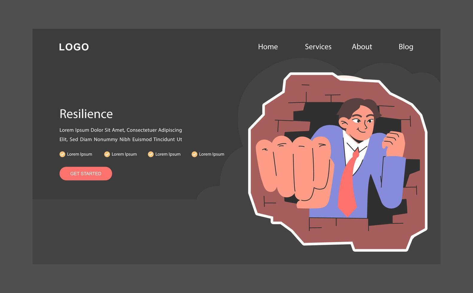 Stress resilience night or dark mode web banner or landing page. Employee vector