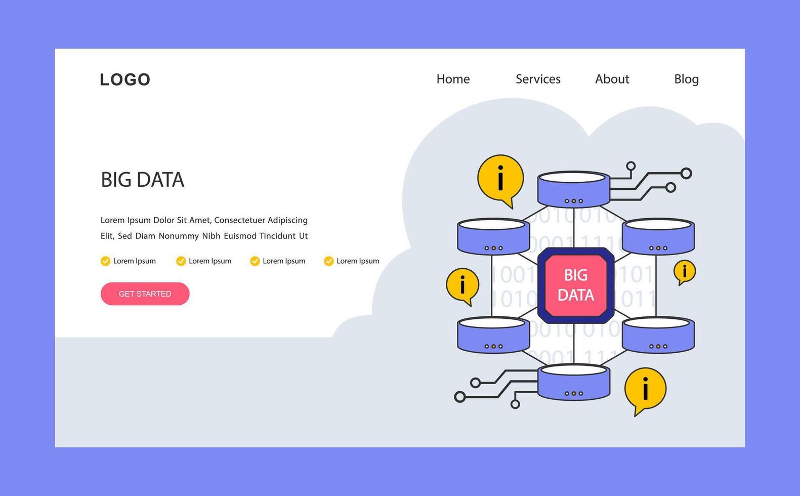 Big data. Intricate network of data processing and storage. vector