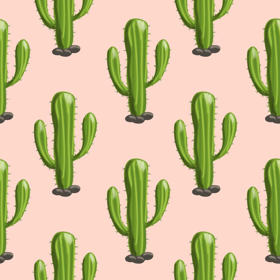 Hand drawn saguaro cactus seamless pattern vector