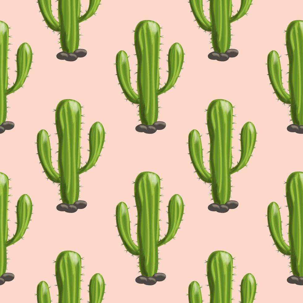 mano dibujado saguaro cactus sin costura modelo vector