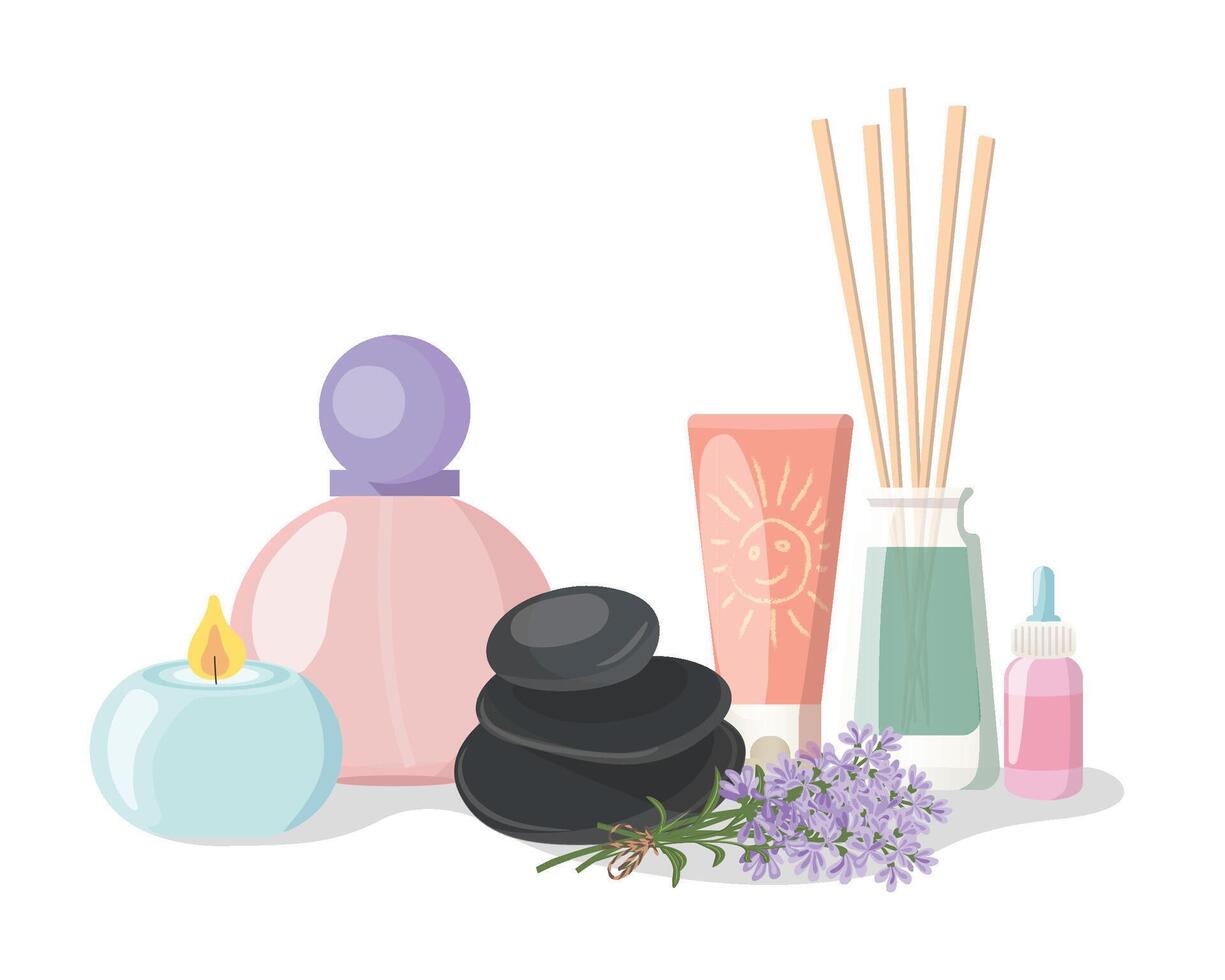Wellness and spa still life concept, vector illustration