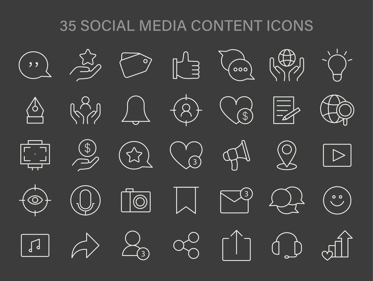 Social Media Content icons set. Array of digital engagement and network interaction icons. vector
