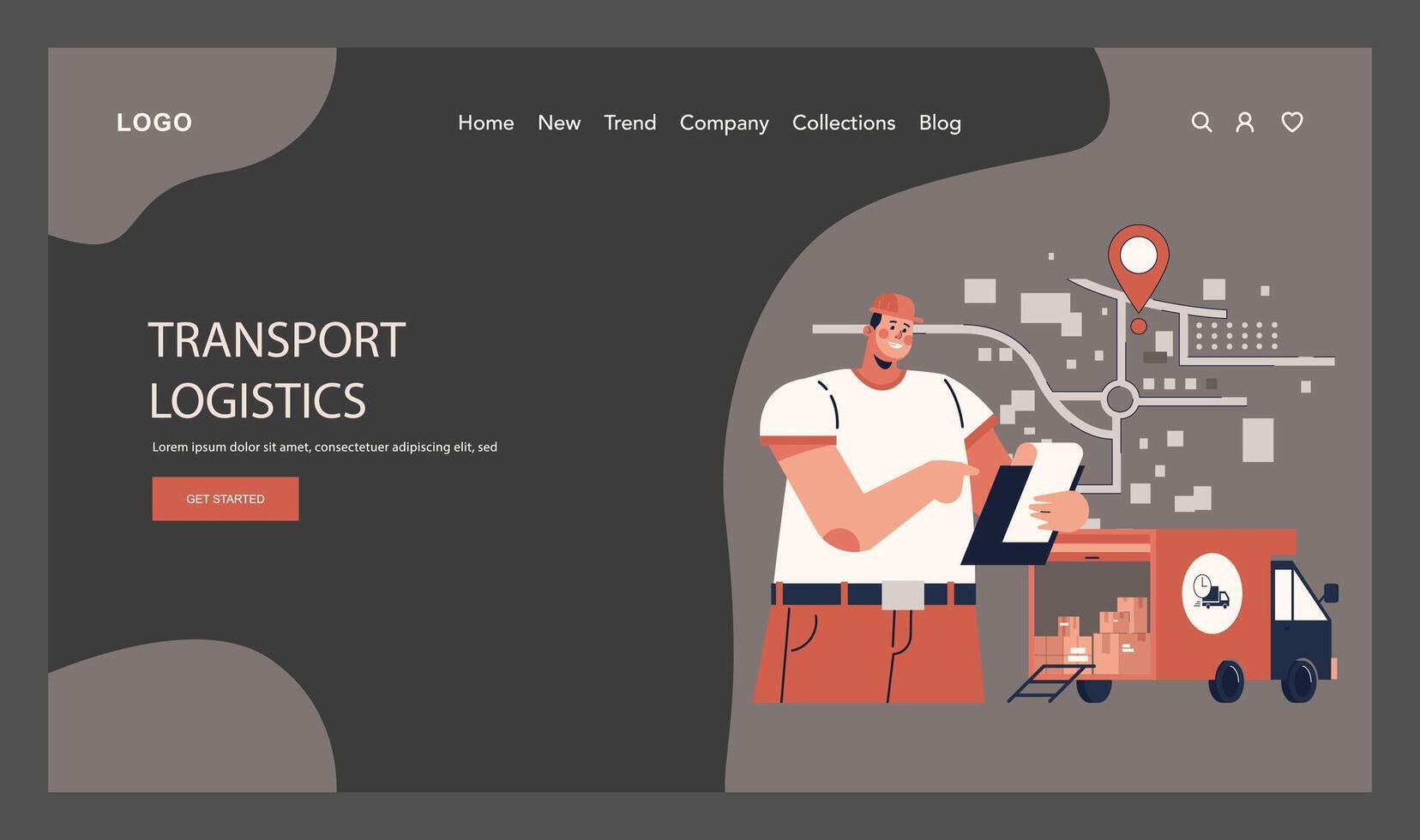 Delivery of goods web banner or landing page dark or night mode vector
