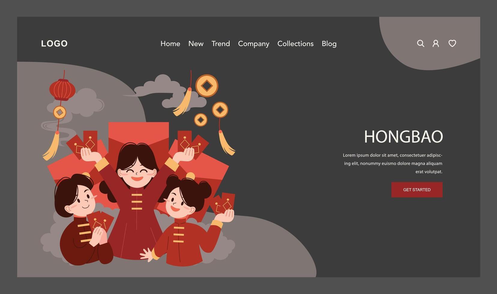 Chinese New Year tradition web banner or landing page dark or night vector