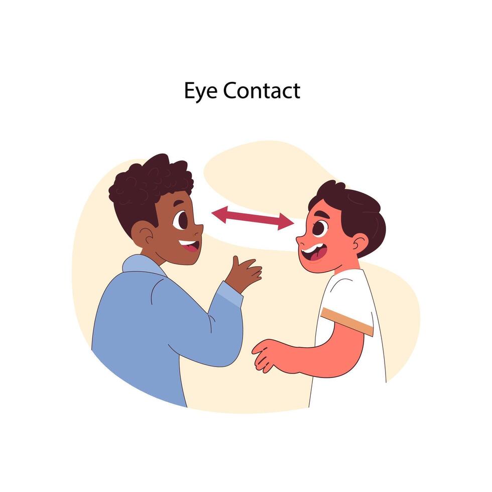 Eye contact concept. Two cheerful boys connect through direct gaze vector