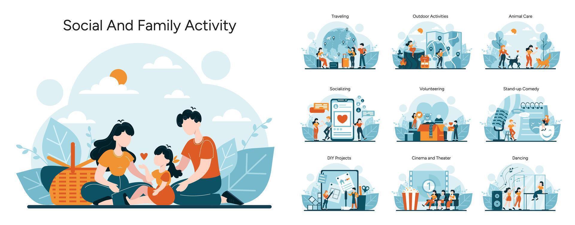 Social and Family Activity set vector