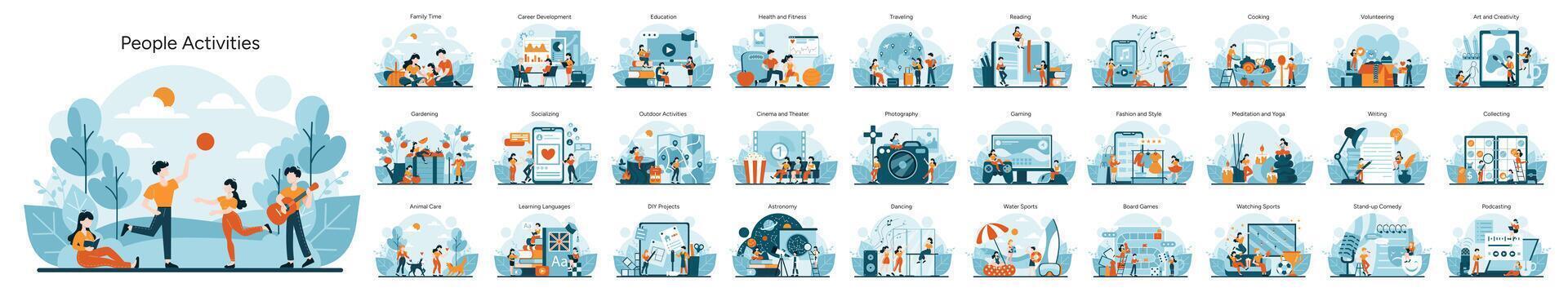 A vibrant display of everyday pastimes vector