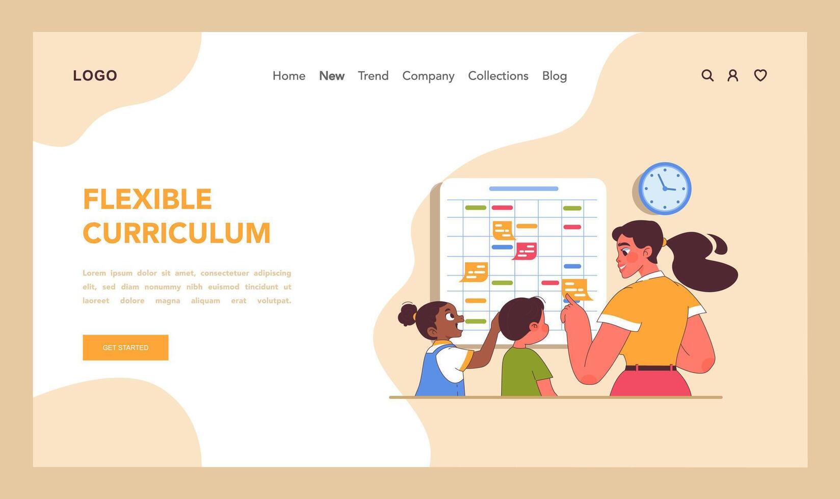 Educational stress web or landing. Teacher and students interact vector