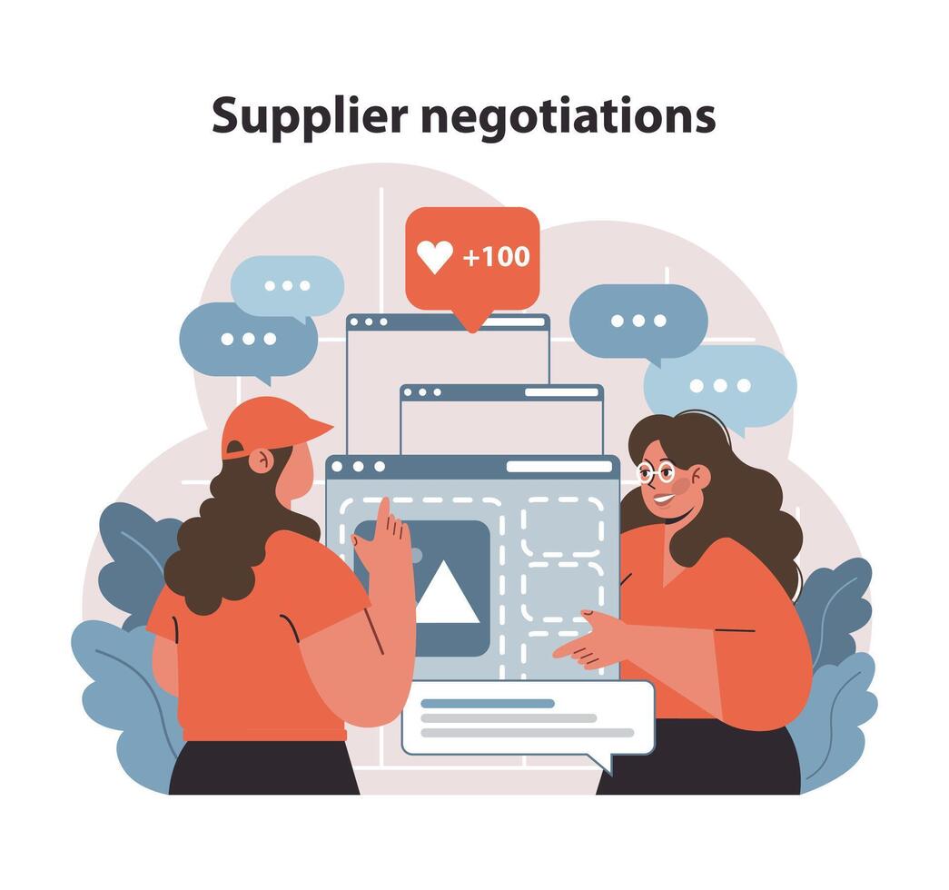 Supplier Negotiation Process. Project managers engage in crucial discussions. vector
