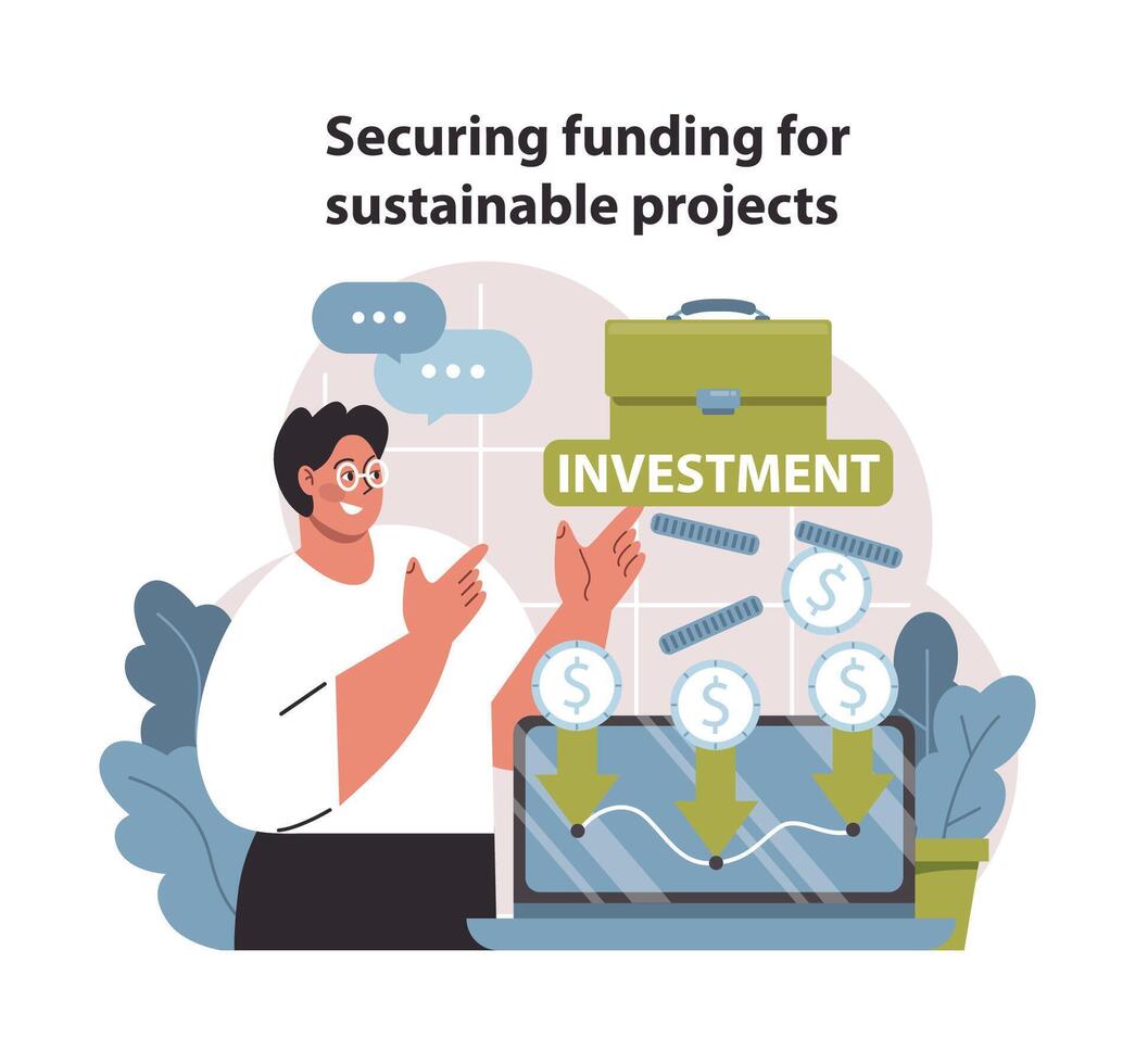 Funding acquisition concept. Channels and strategies to finance sustainable projects. vector