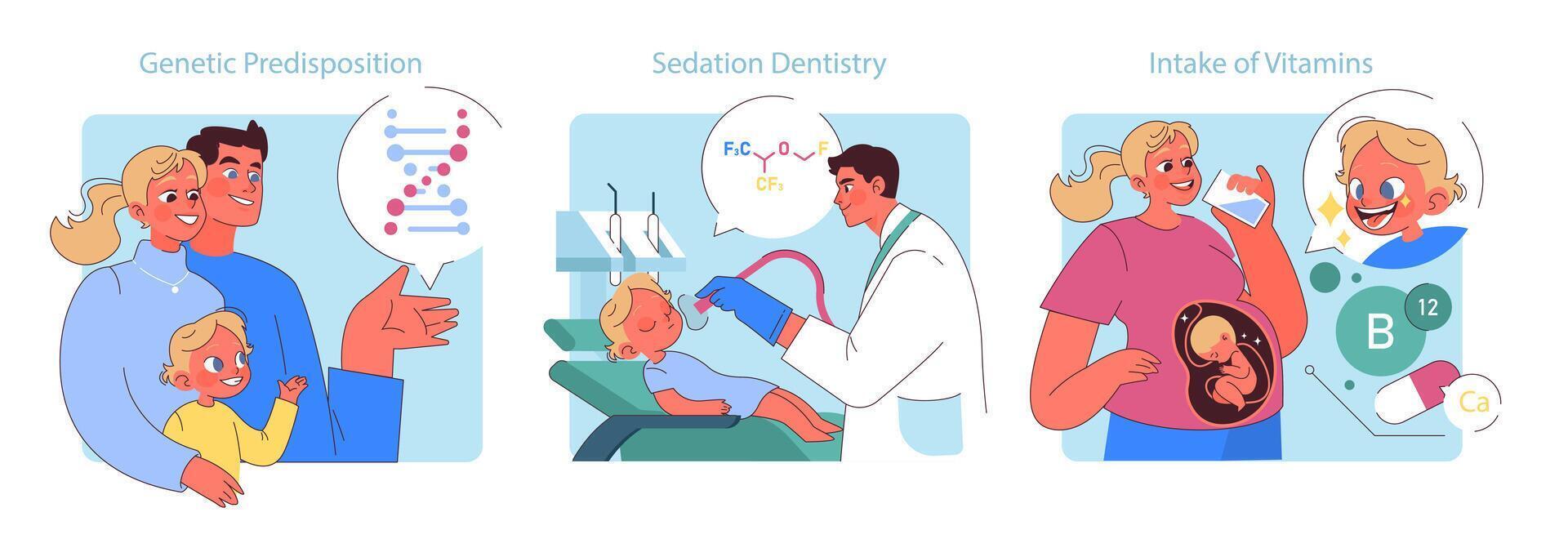 Preventing Tooth Decay Children set. vector