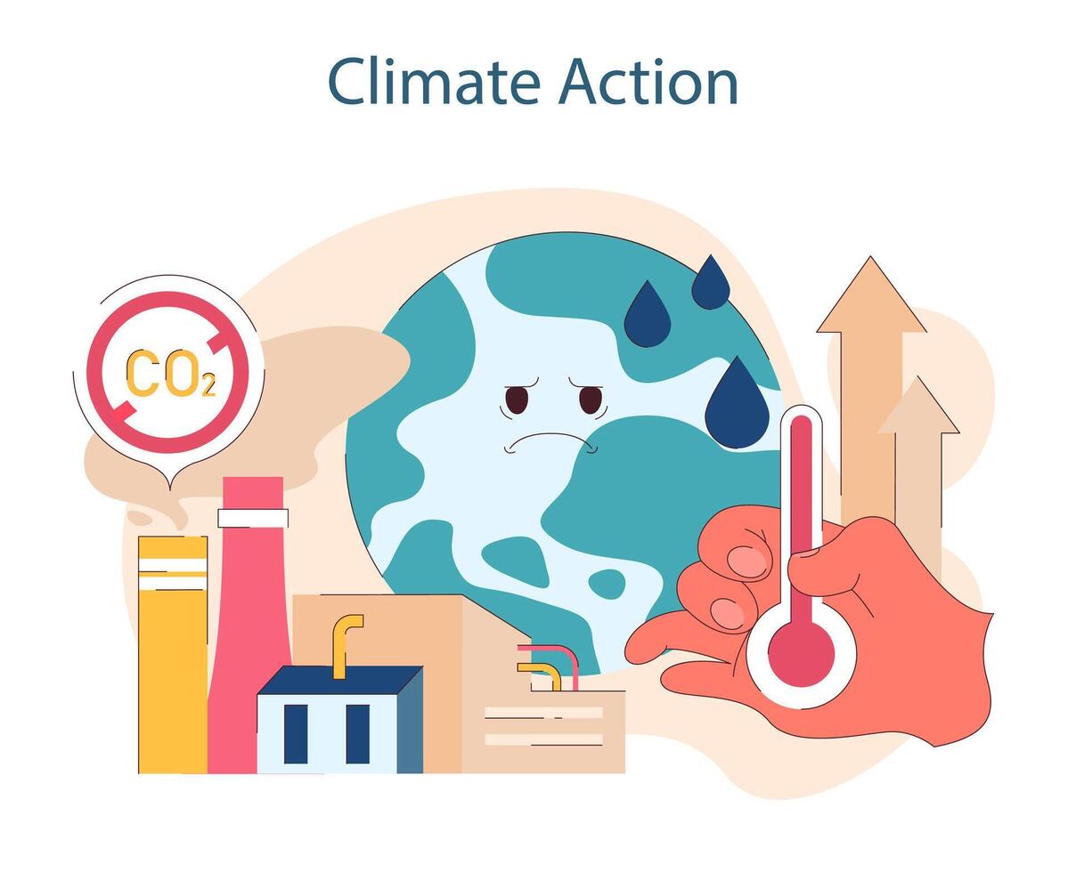 Climate Action. Addressing global warming through emission reduction vector