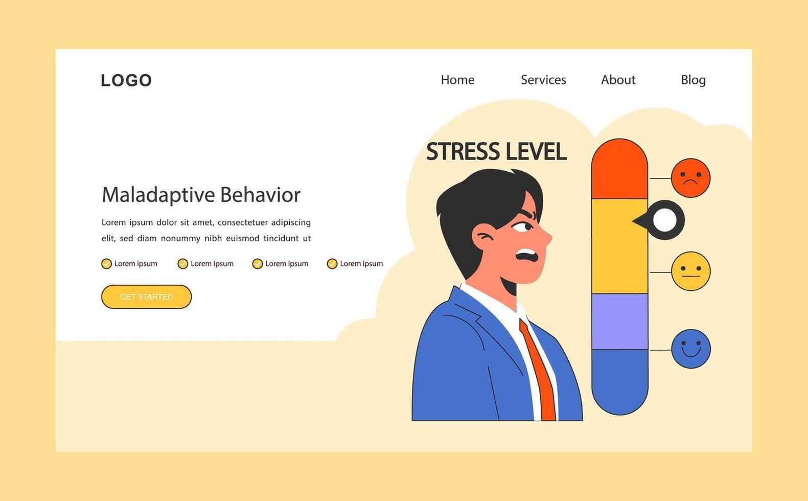 Maladaptive behavior web banner or landing page. Neurosis, chronic vector