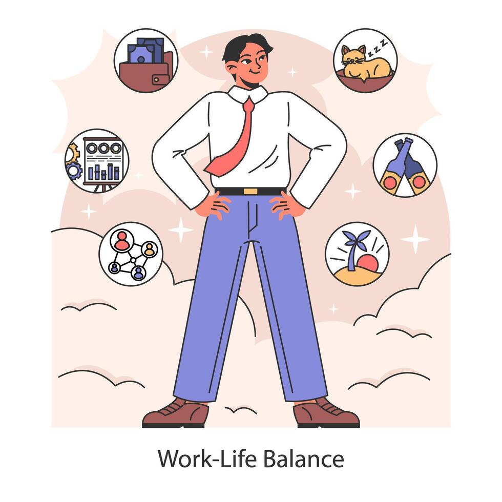 vida laboral balance. armonizando carrera y personal vida para holístico cuerpo vector