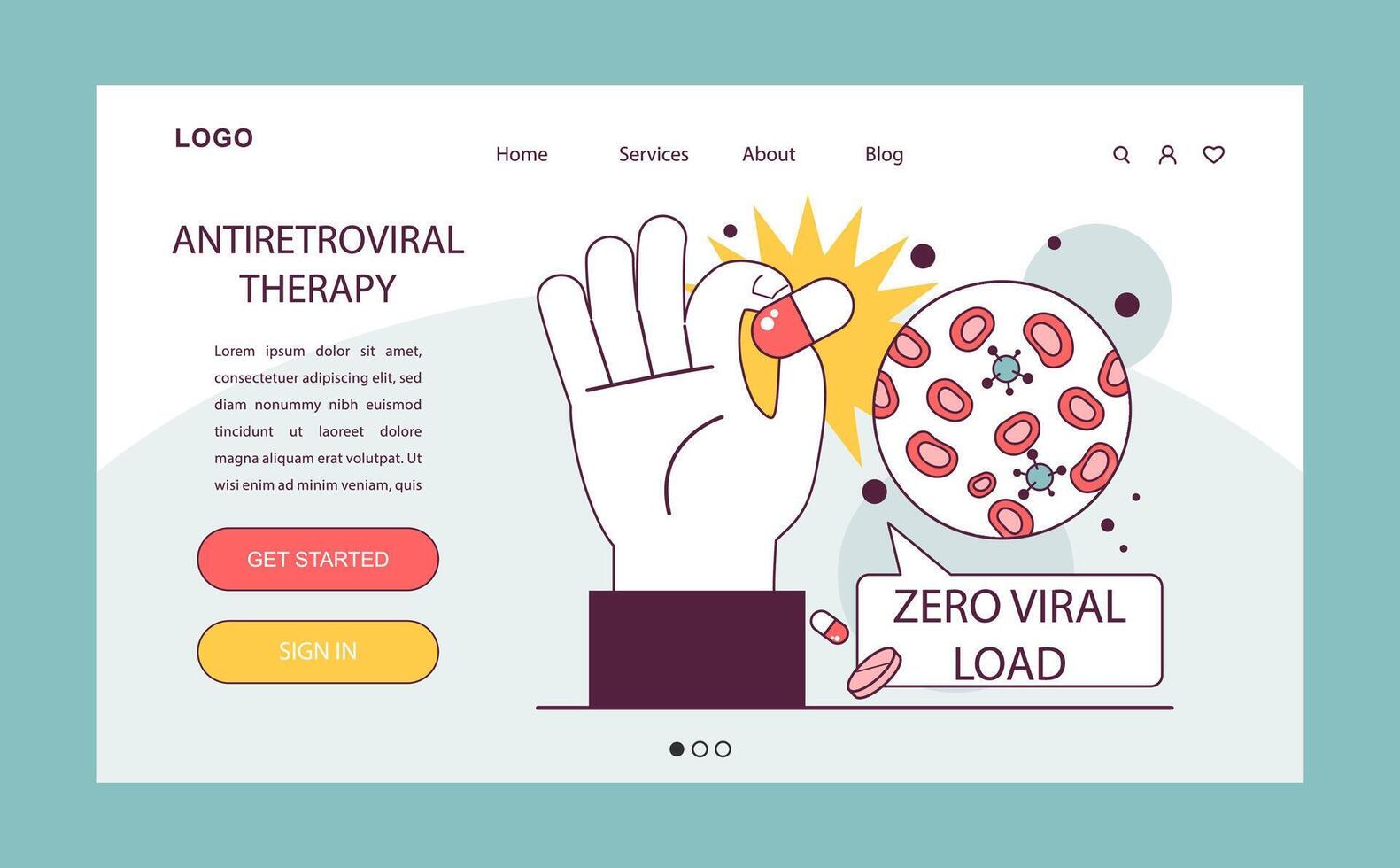 World AiDs day web banner or landing page. Undetectable or zero viral vector