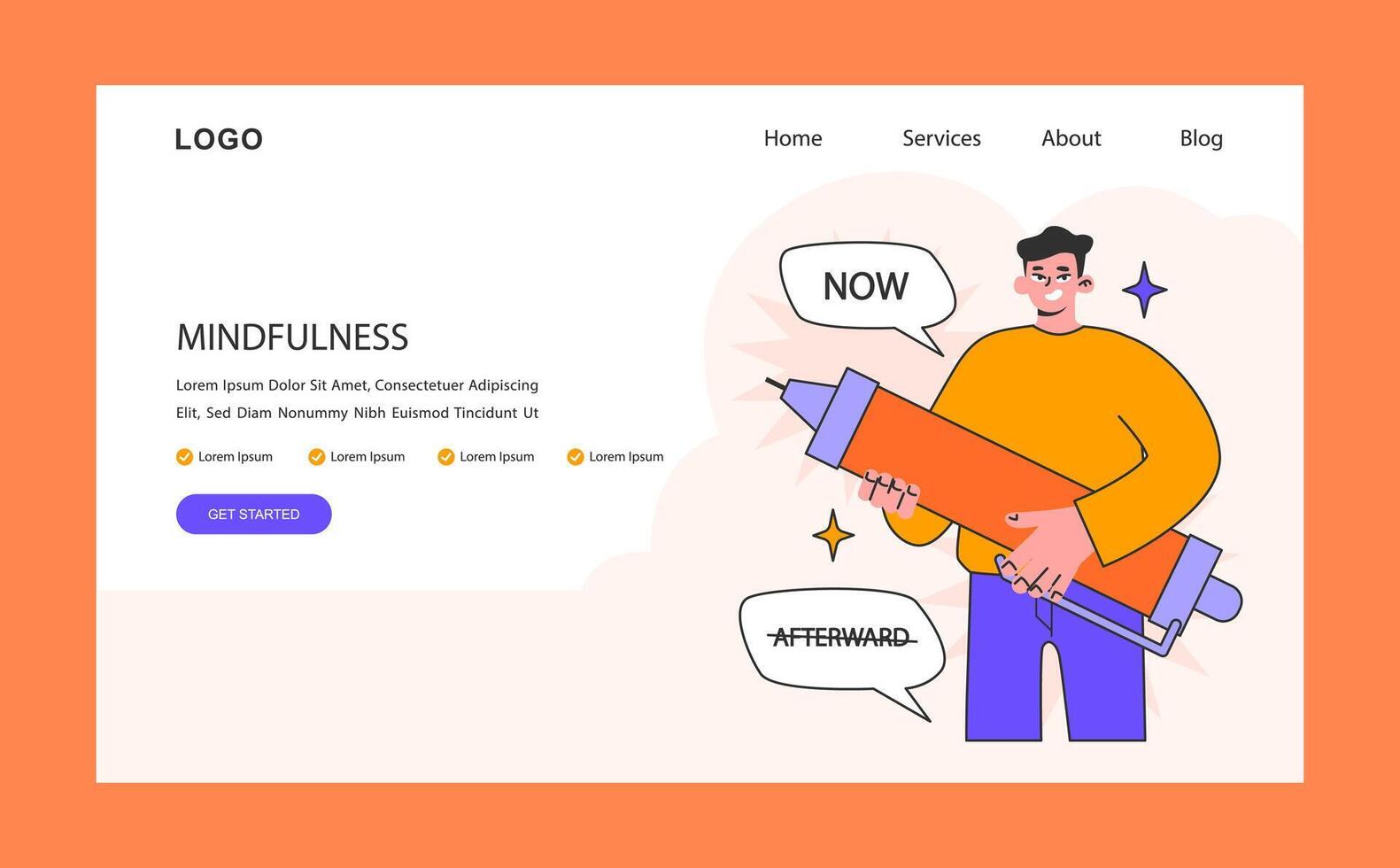 Mindfulness web banner or landing page. Male character inner peace. vector