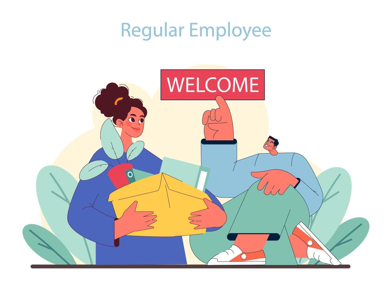 Regular Employee concept. Celebratory moment of transition vector