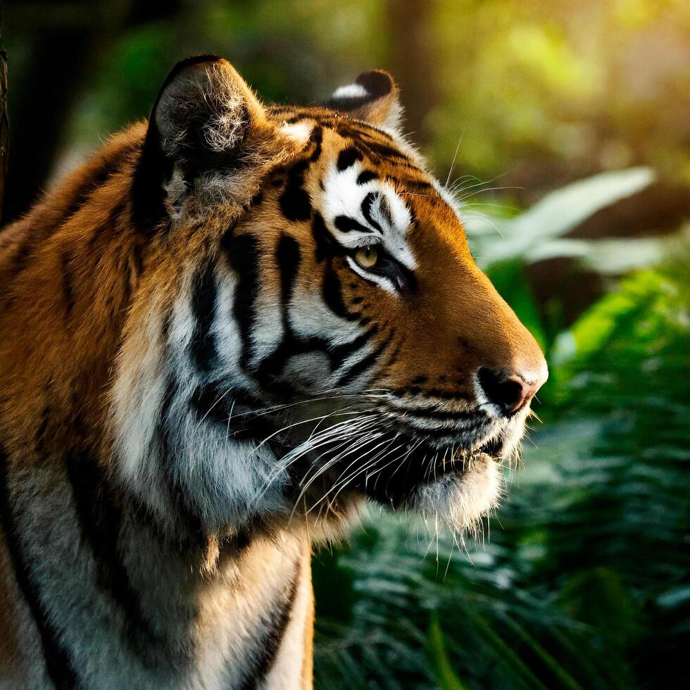 AI generated Closeup of a Siberian tiger in a jungle photo