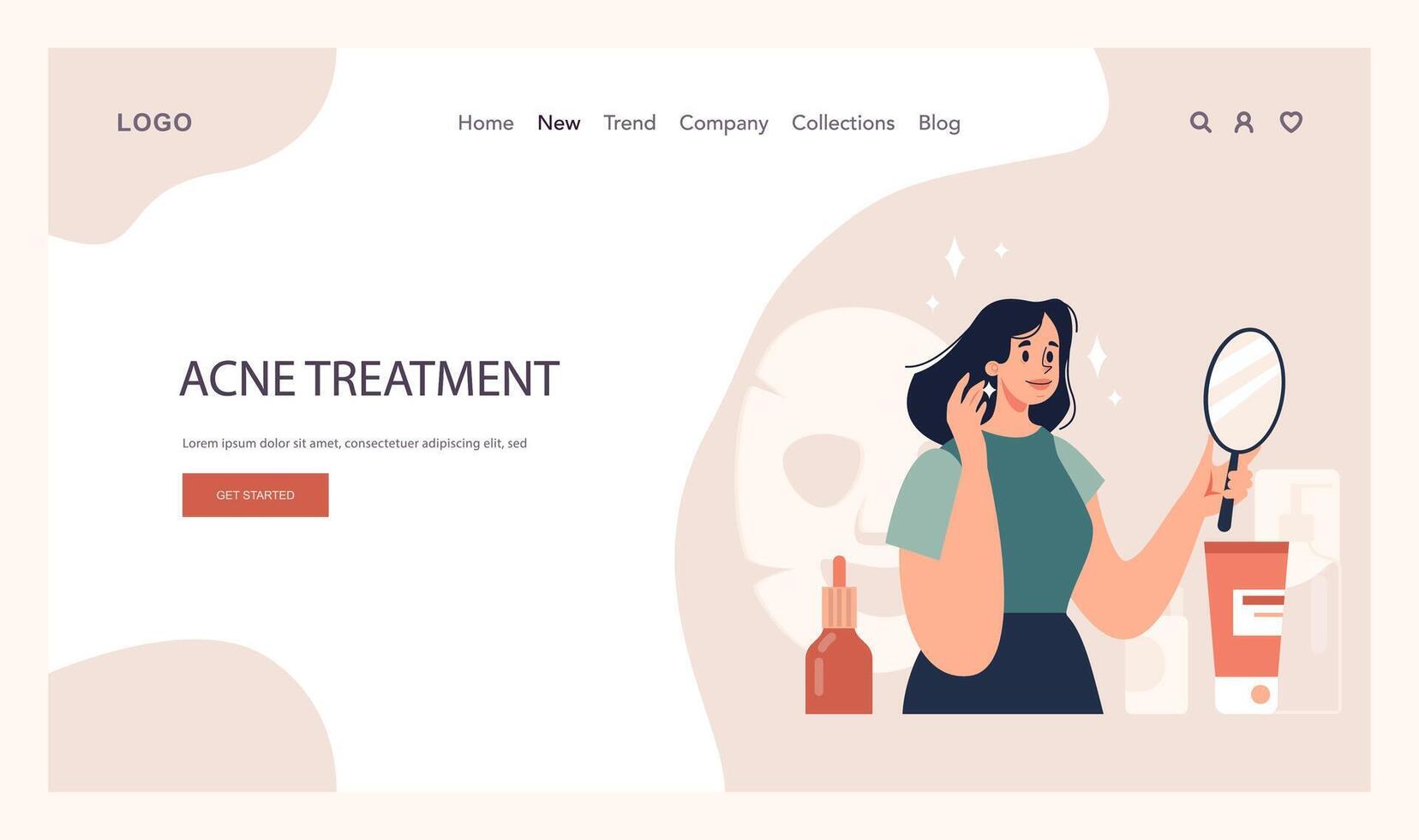 Acne treatment web banner or landing page. Dermatology and cosmetology vector