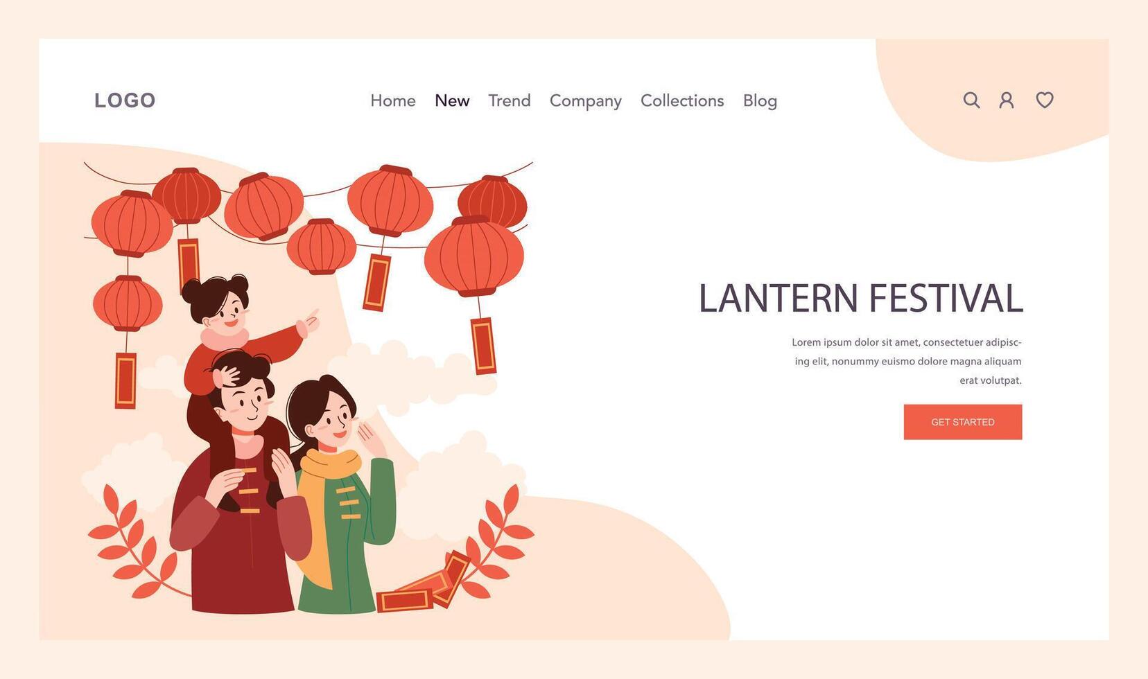 Chinese New Year tradition web banner or landing page. Cheerful vector