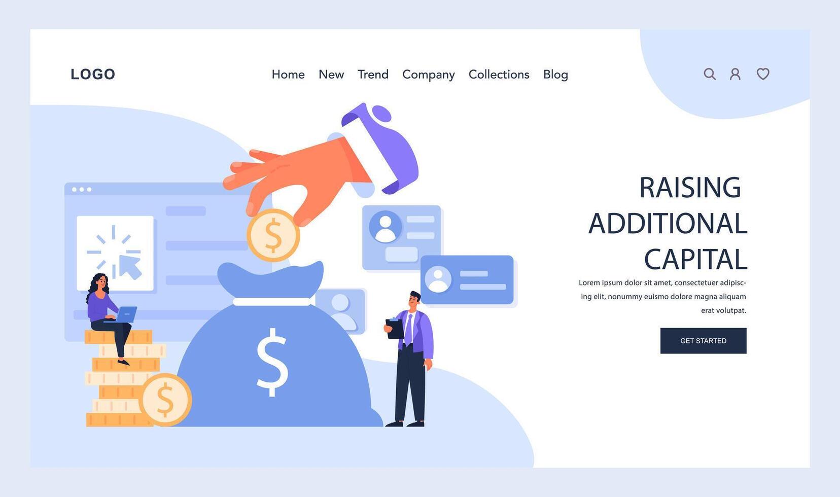 levantamiento adicional capital web o aterrizaje. retratar el estratégico infusión vector