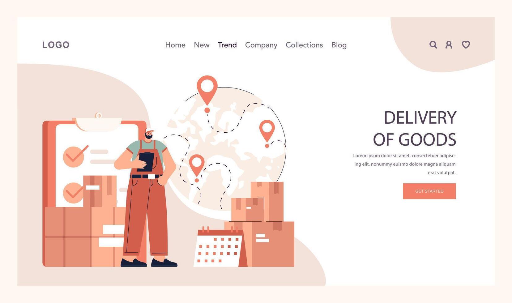 Delivery of goods web banner or landing page set. Warehousing, logistics vector