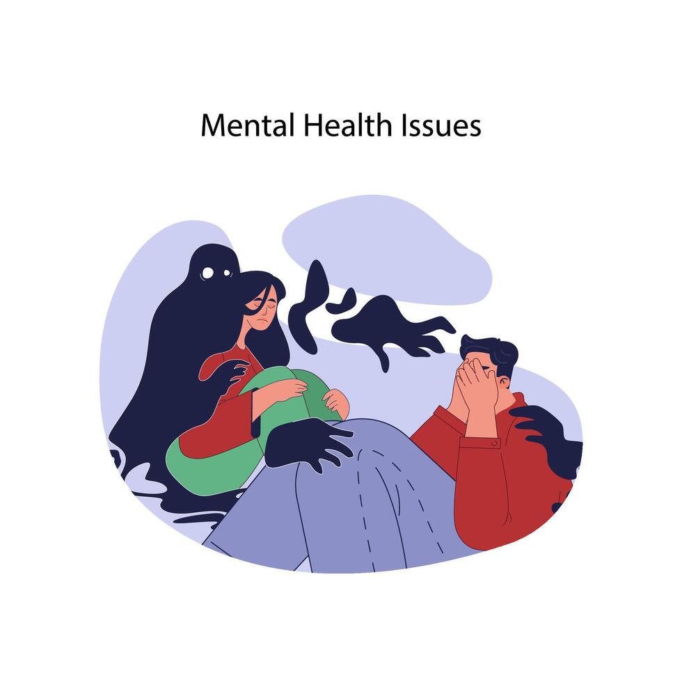 Mental health issues concept. Flat vector illustration