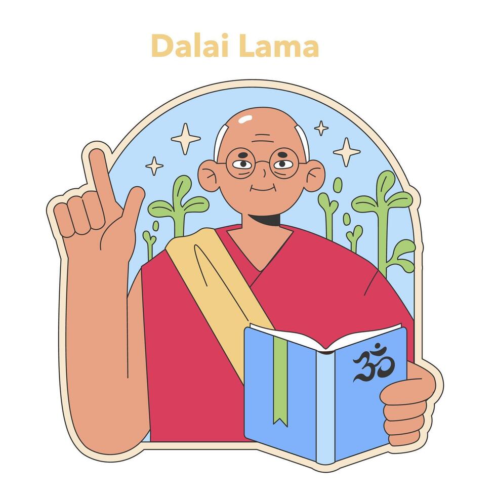 Dalai Lama illustration. Flat vector illustration.