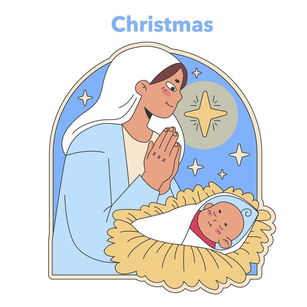 Christmas nativity scene. Flat vector illustration