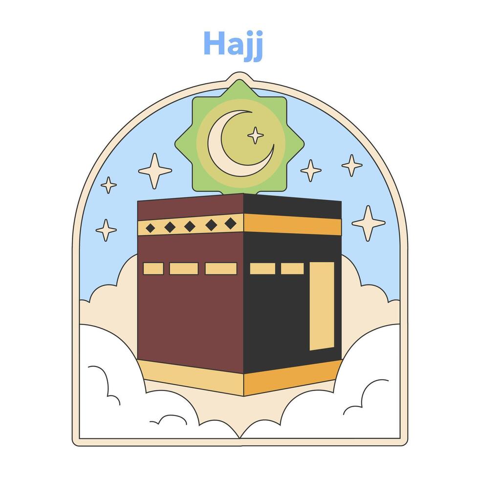 hajj peregrinaje representación con kaaba icono. plano diseño ilustración vector
