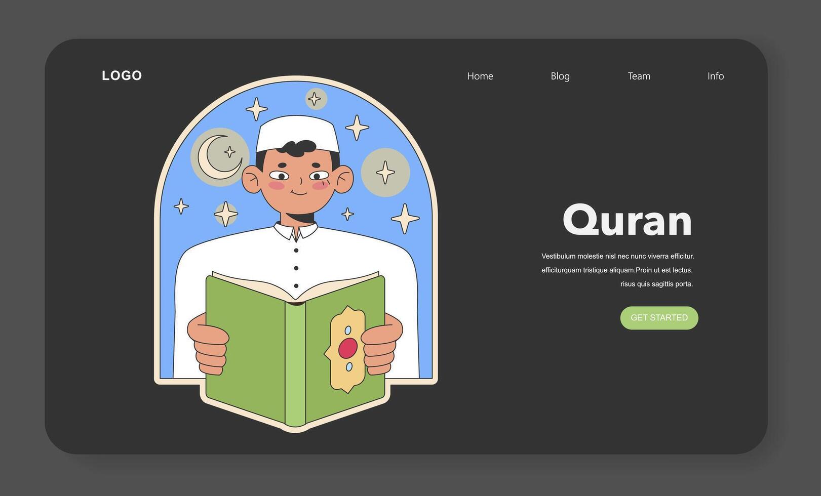 Quran reading illustration. Flat vector image.