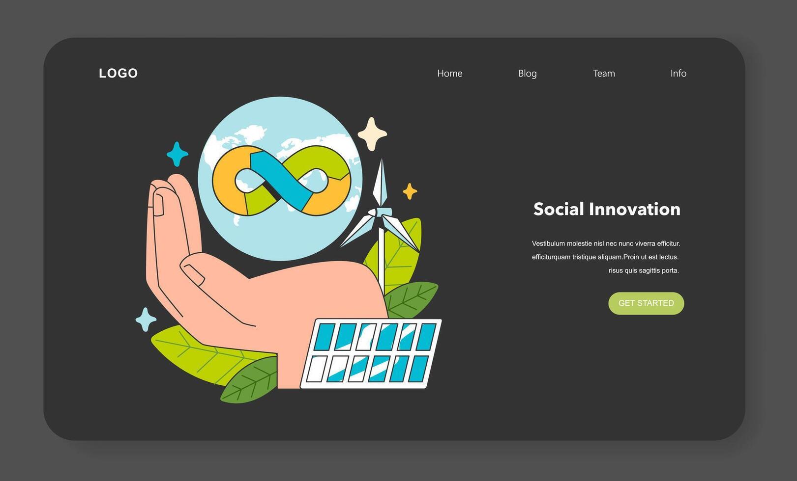 Social entrepreneurship night or dark mode web banner or landing vector