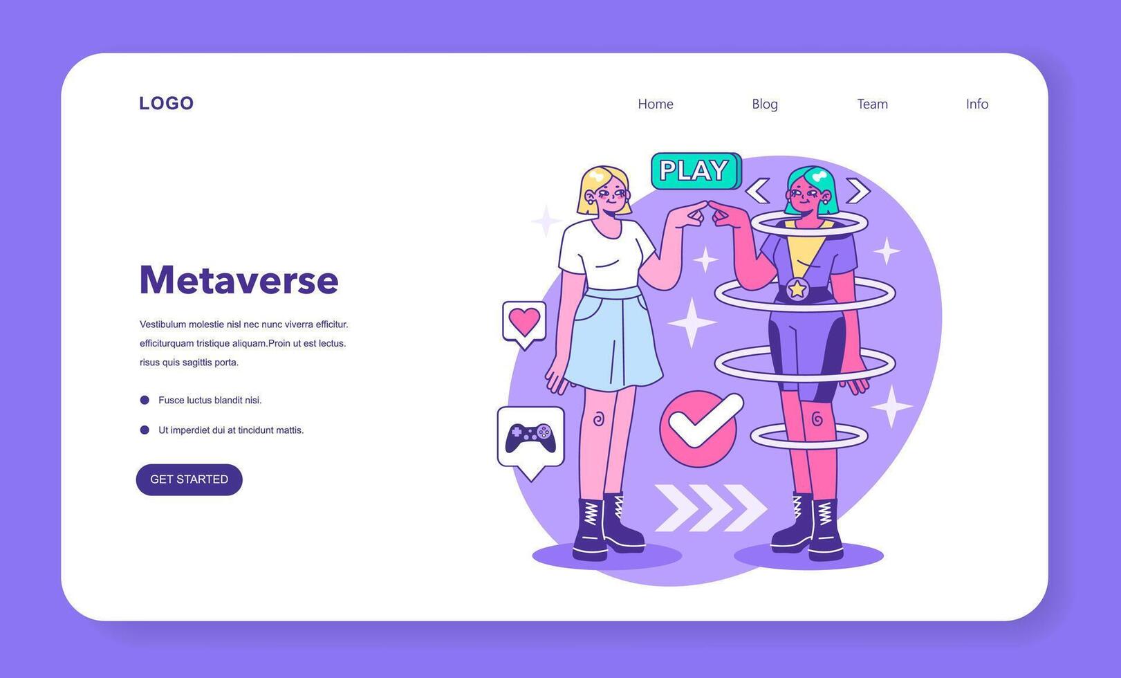 Metaverse web banner or landing page. VR futuristic technology. vector
