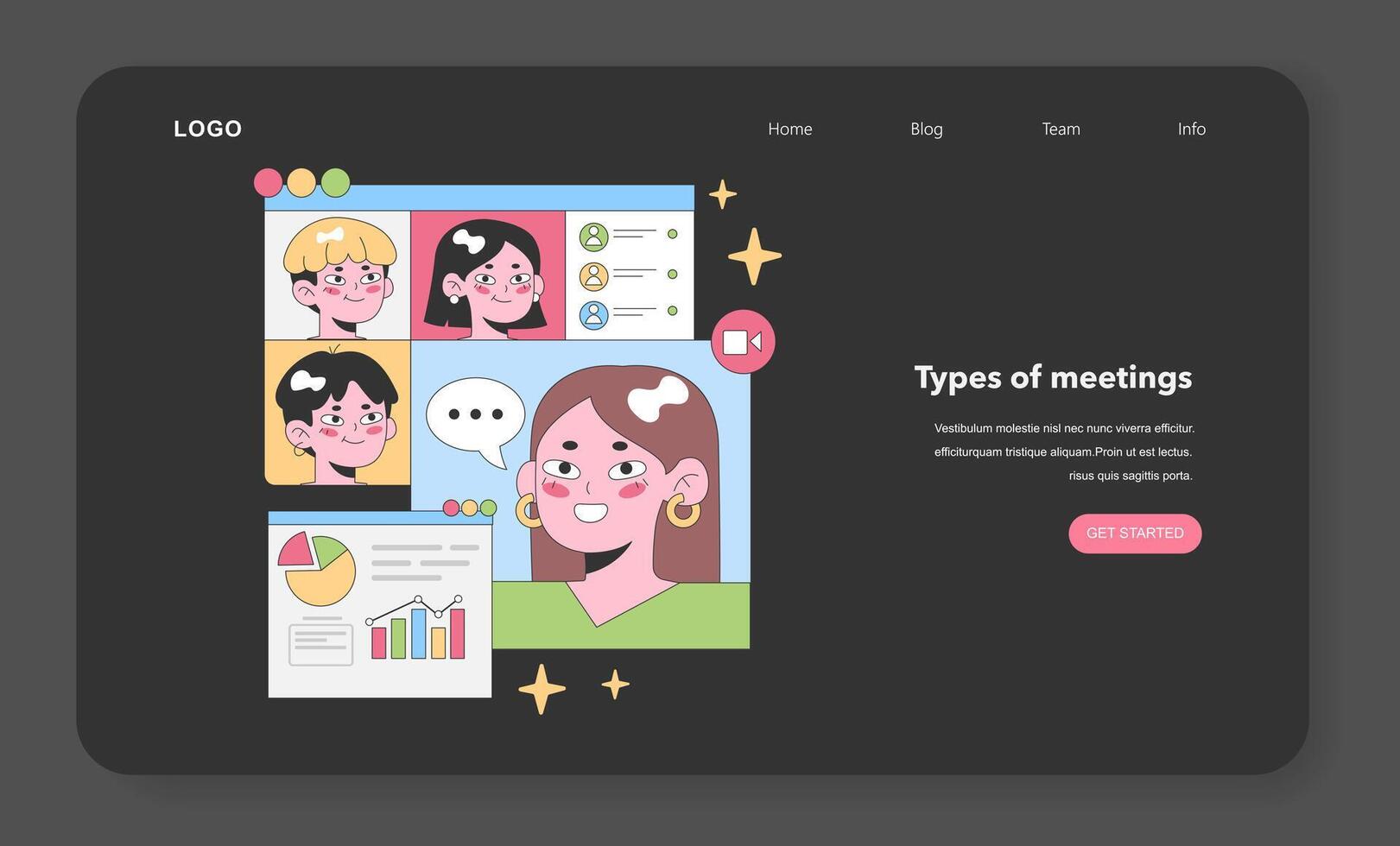 Virtual meeting interface. Flat vector illustration