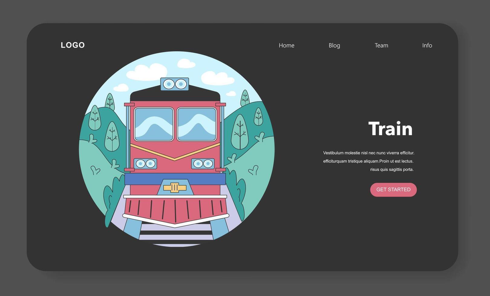 Train trip web banner or landing page night or dark mode. vector