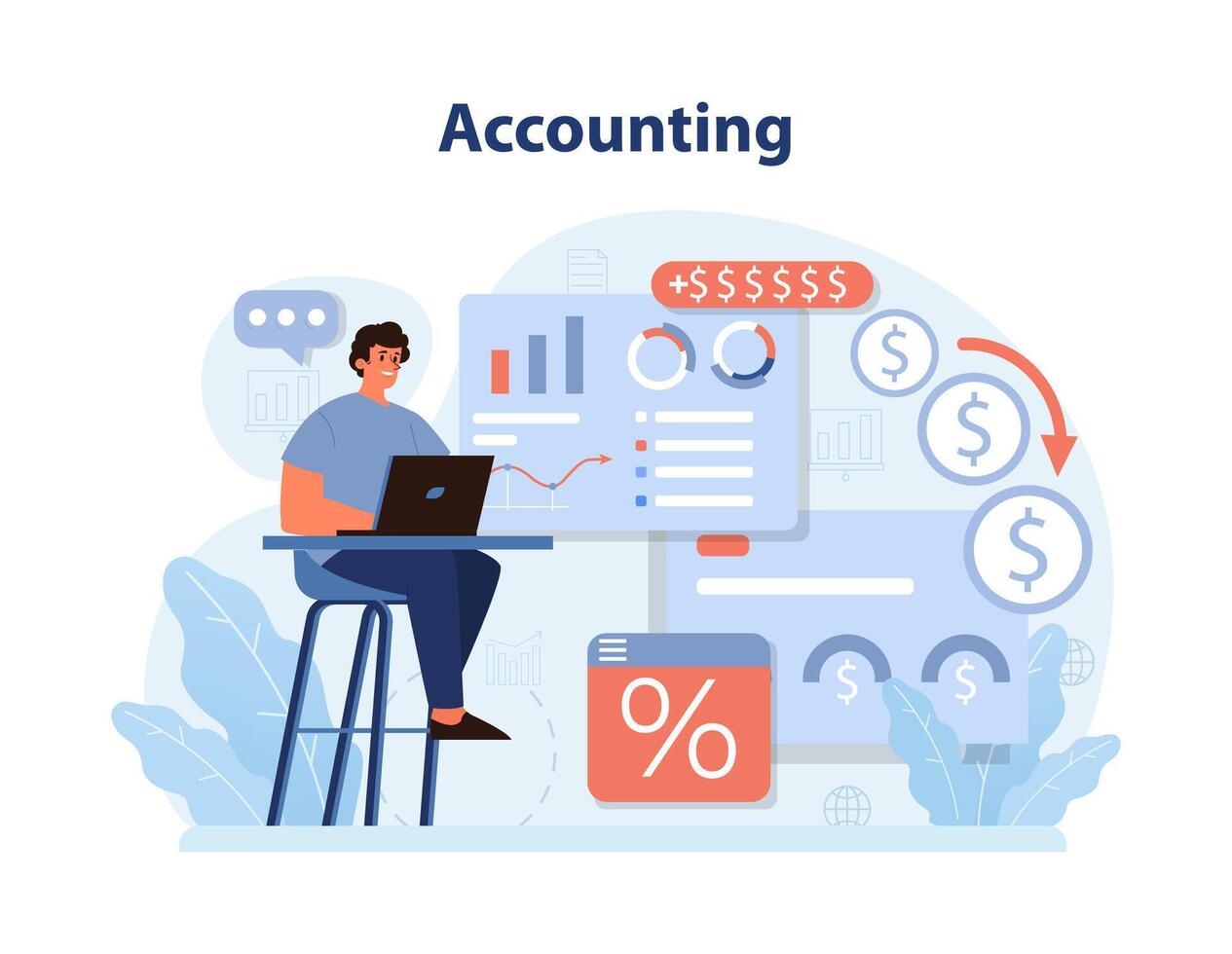 Professional diving into accounting tasks. vector