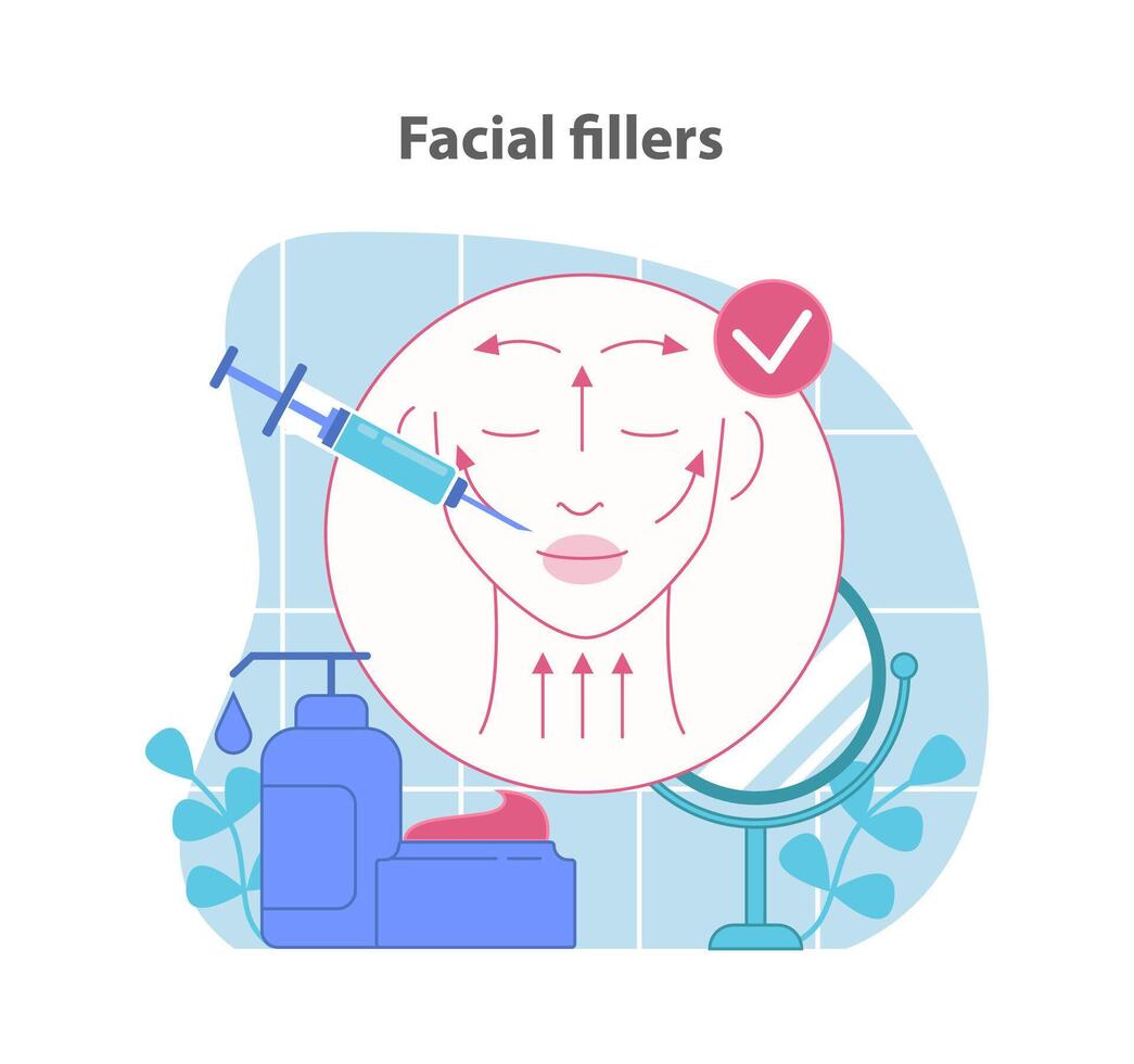 Rejuvenating facial fillers treatment. An illustration showing. vector