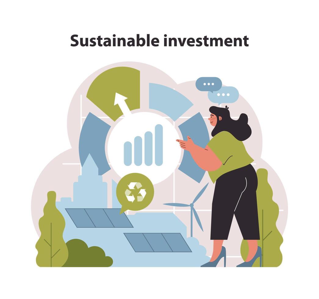 sostenible inversión dinámica. verde crecimiento mediante renovable energía y reciclaje. vector