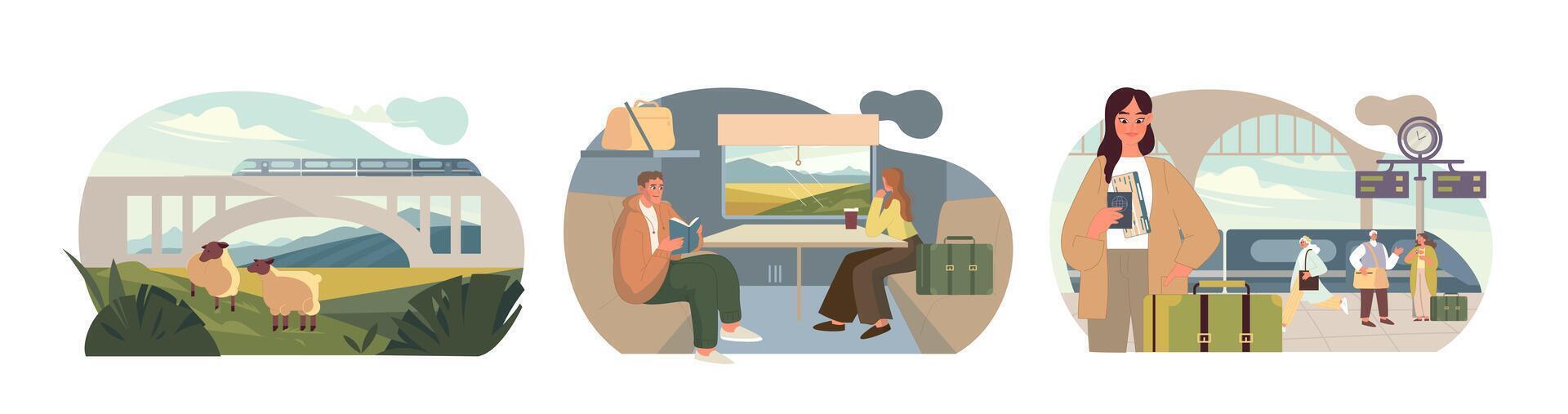 Travelling by Train set. vector