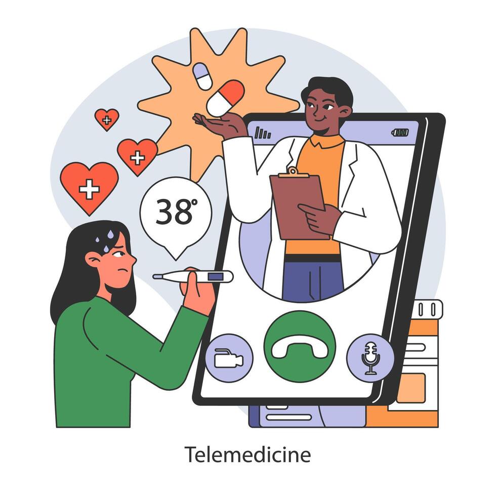 Remote healthcare engagement concept. Flat vector illustration.