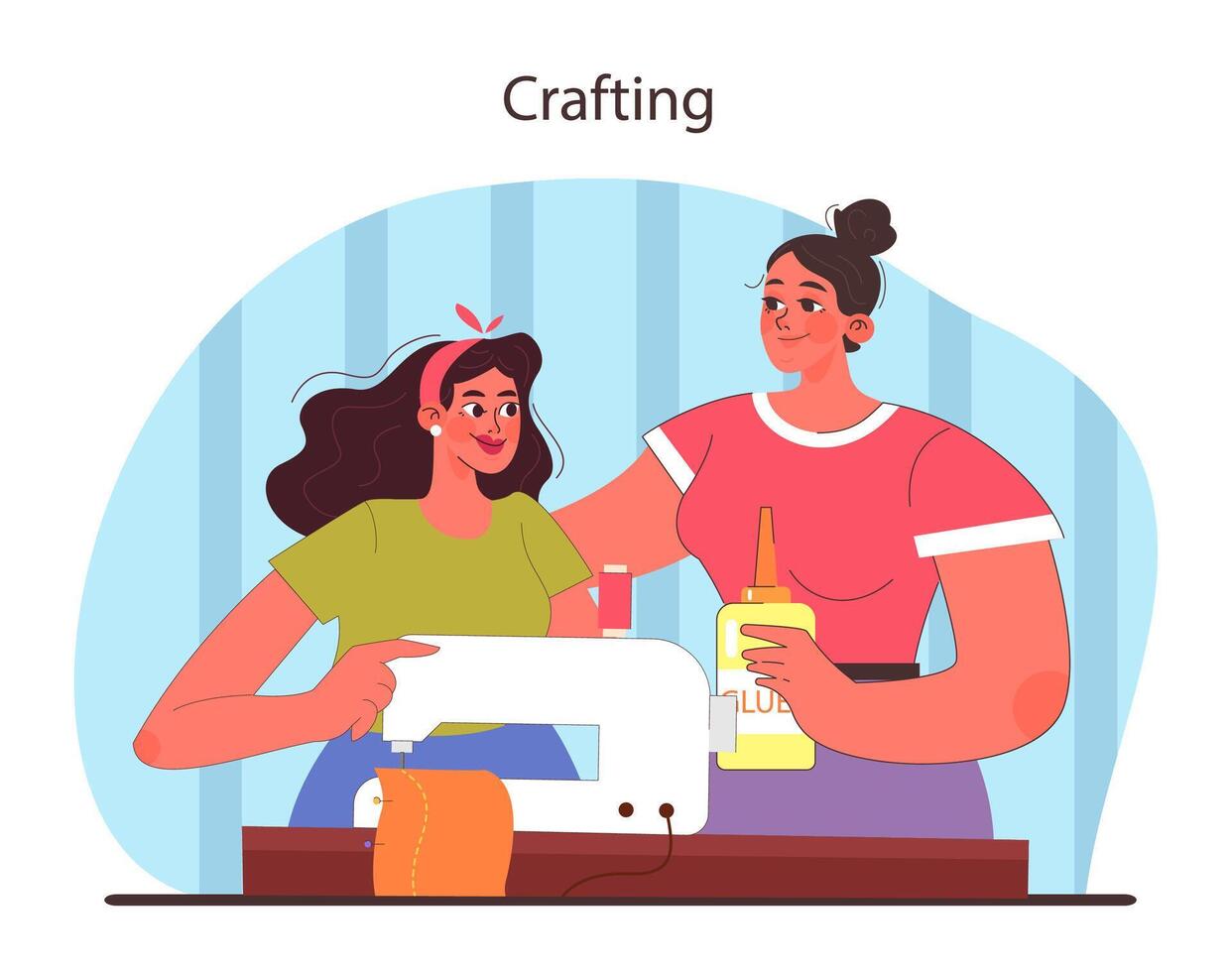 Crafting session concept. Friends sharing creative hobbies. vector