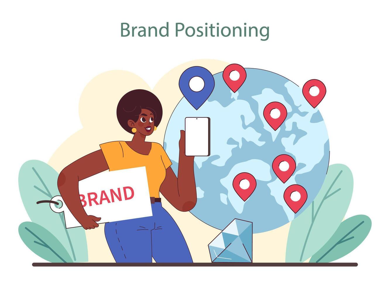 Brand Positioning strategy. Illustration of global brand presence and market penetration. vector