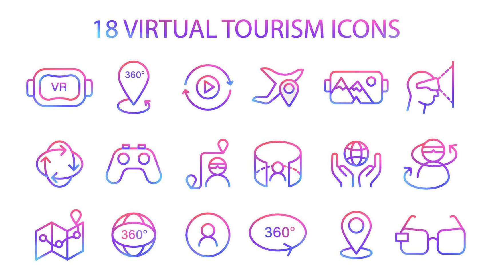 Comprehensive set of Virtual Tourism icons, capturing the essence of VR vector