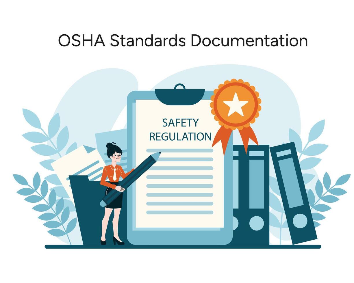 A professional ensuring rigorous safety regulation adherence, signified by certification vector