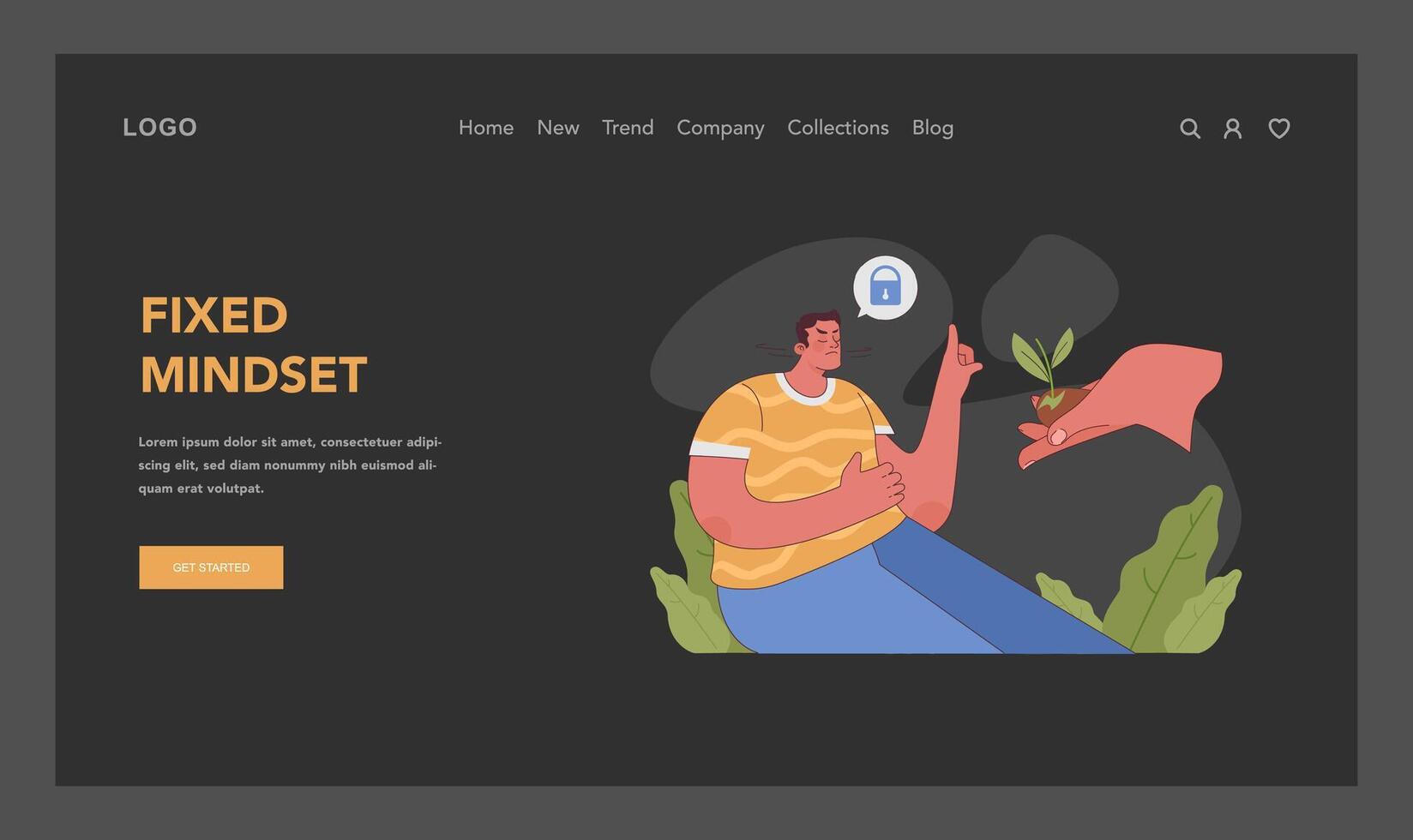 Fixed mindset concept. Flat vector illustration