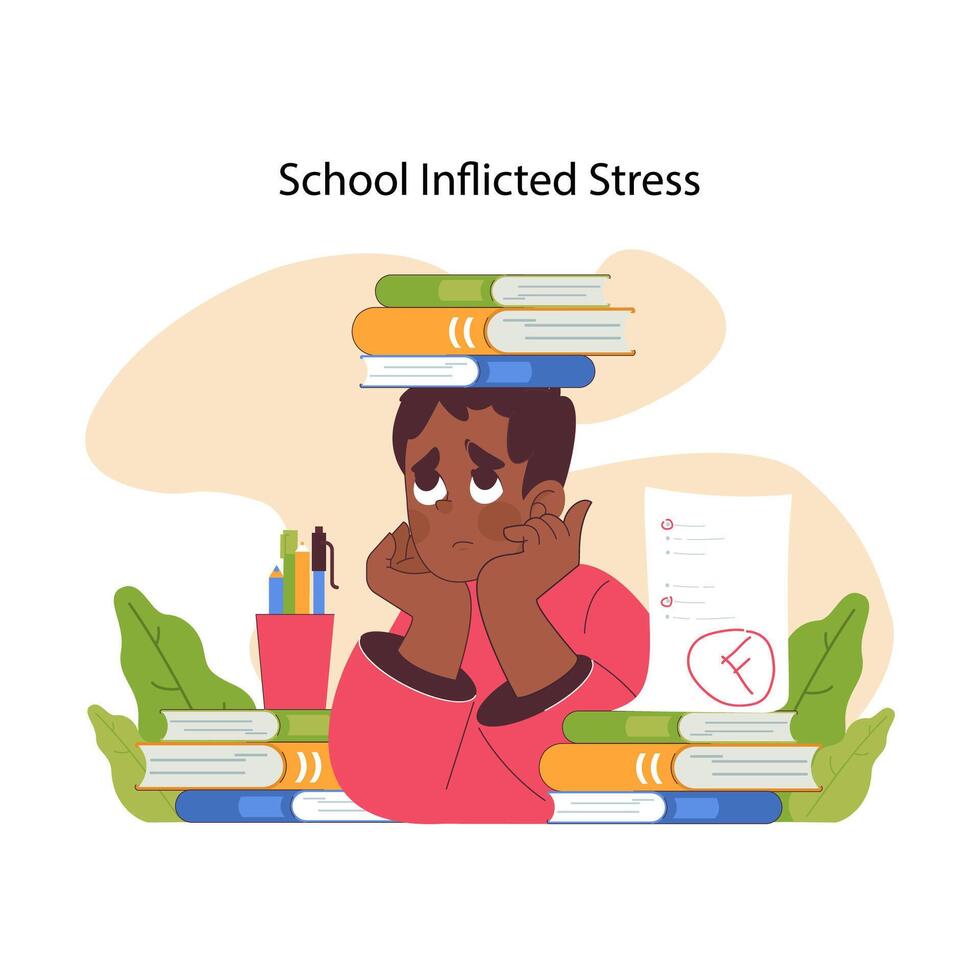 School inflicted stress concept. Flat vector illustration