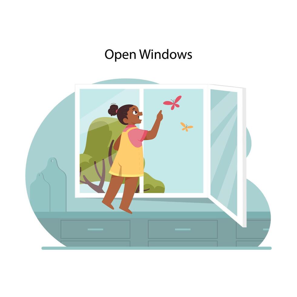 Window fall prevention. Flat vector illustration