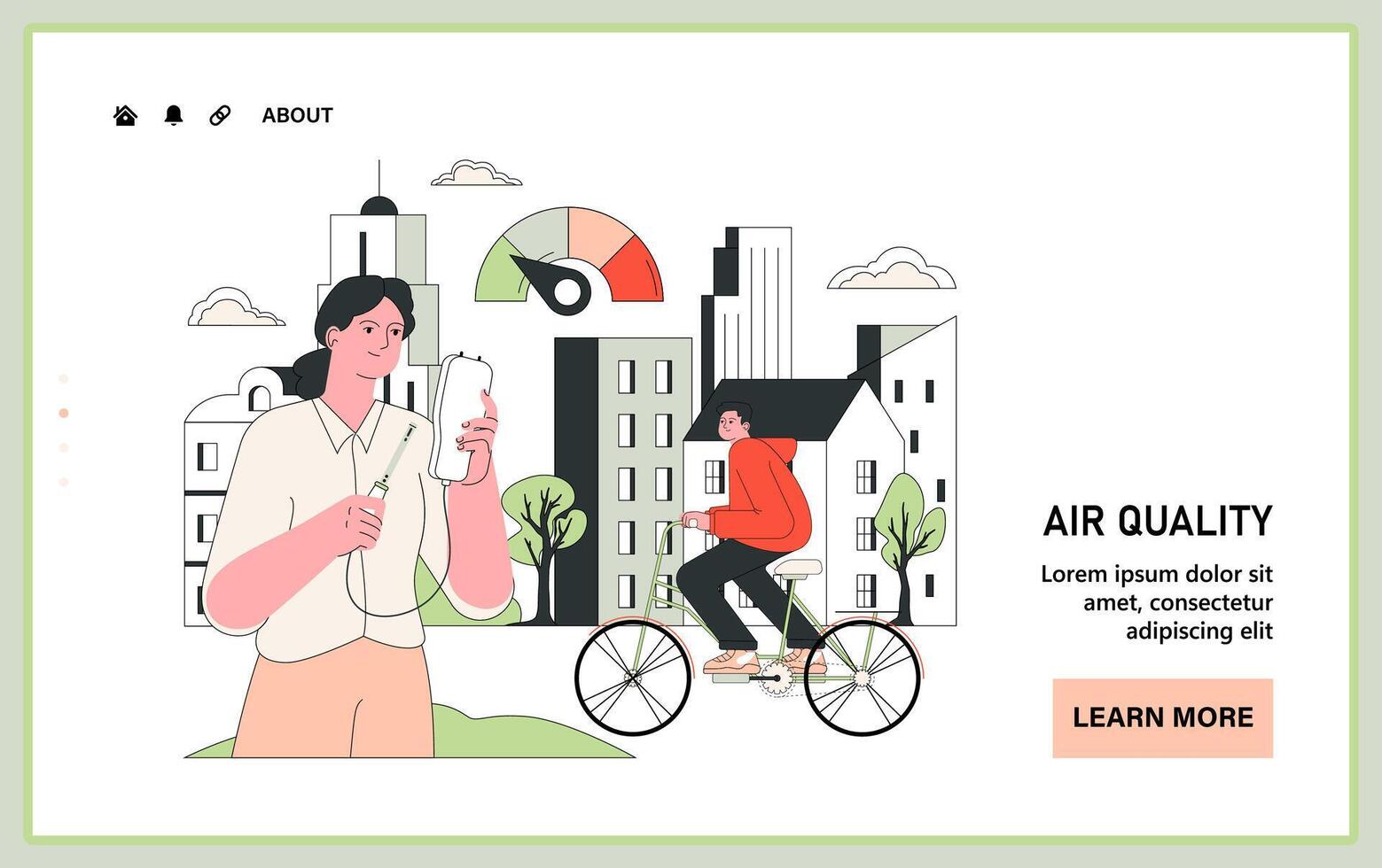 Air quality awareness web or landing. Air quality index and pollution monitoring vector